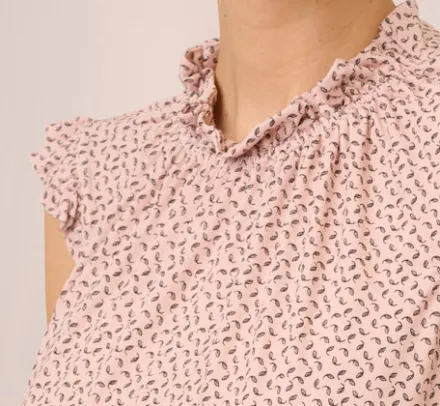 Adrianna Papell Tops & Blouses|Co-Ord Sets*Mock Neck Print Top With Ruffled Details In Champagne Blowing Leaf