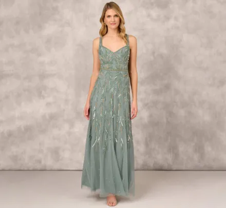 Adrianna Papell Wedding Guest Dresses|Formal Dresses*Multicolor Beaded Mermaid Gown With Sweetheart Neckline In Dark Sage