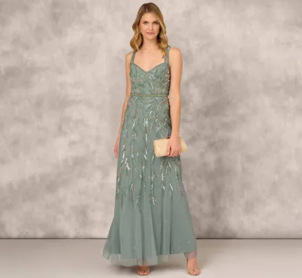 Adrianna Papell Wedding Guest Dresses|Formal Dresses*Multicolor Beaded Mermaid Gown With Sweetheart Neckline In Dark Sage