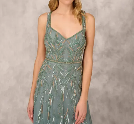 Adrianna Papell Wedding Guest Dresses|Formal Dresses*Multicolor Beaded Mermaid Gown With Sweetheart Neckline In Dark Sage