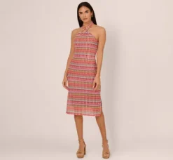 Adrianna Papell Wedding Guest Dresses|Day Dresses*Multicolor Crochet Midi Dress With Halter Neckline In Purple Multi