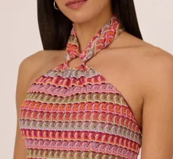 Adrianna Papell Wedding Guest Dresses|Day Dresses*Multicolor Crochet Midi Dress With Halter Neckline In Purple Multi