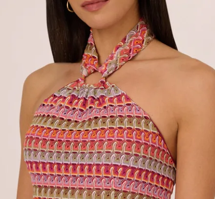 Adrianna Papell Wedding Guest Dresses|Day Dresses*Multicolor Crochet Midi Dress With Halter Neckline In Purple Multi
