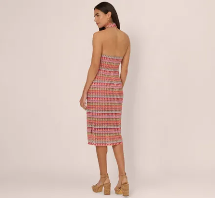 Adrianna Papell Wedding Guest Dresses|Day Dresses*Multicolor Crochet Midi Dress With Halter Neckline In Purple Multi