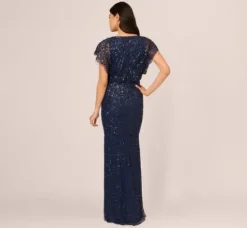 Adrianna Papell Wedding Guest Dresses|Formal Dresses*Multicolor Floral Beaded Mermaid Gown With Dolman Sleeves In Midnight Multi