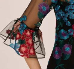Adrianna Papell Wedding Guest Dresses|Day Dresses*Multicolor Floral Embroidered Sheath Dress With Sheer Bell Sleeves In Black Multi