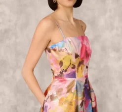 Adrianna Papell Wedding Guest Dresses|Formal Dresses*Multicolor Metallic Floral Print Jacquard High Low Gown With Pockets In Pink Multi