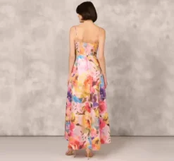 Adrianna Papell Wedding Guest Dresses|Formal Dresses*Multicolor Metallic Floral Print Jacquard High Low Gown With Pockets In Pink Multi