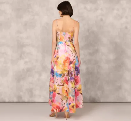 Adrianna Papell Wedding Guest Dresses|Formal Dresses*Multicolor Metallic Floral Print Jacquard High Low Gown With Pockets In Pink Multi