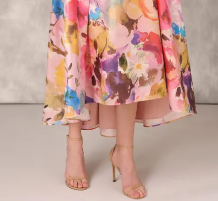 Adrianna Papell Wedding Guest Dresses|Formal Dresses*Multicolor Metallic Floral Print Jacquard High Low Gown With Pockets In Pink Multi