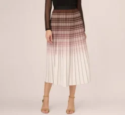 Adrianna Papell Pants & Skirts|Co-Ord Sets*Multicolor Stripe Print Pleated Midi Skirt In Mocha Ivory Chevron Stripe
