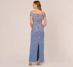 Adrianna Papell Wedding Guest Dresses|Formal Dresses*Off Shoulder Dress With Floral Embellishment In French Blue Coral