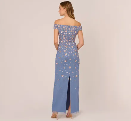 Adrianna Papell Wedding Guest Dresses|Formal Dresses*Off Shoulder Dress With Floral Embellishment In French Blue Coral