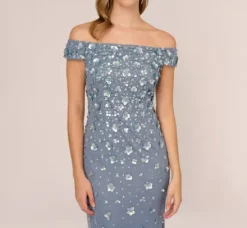 Adrianna Papell Wedding Guest Dresses|Formal Dresses*Off Shoulder Dress With Floral Embellishment In Vintage Blue