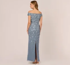 Adrianna Papell Wedding Guest Dresses|Formal Dresses*Off Shoulder Dress With Floral Embellishment In Vintage Blue