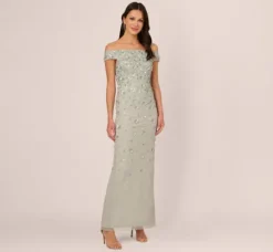 Adrianna Papell Wedding Guest Dresses|Ap Exclusives*Off Shoulder Dress With Floral Embellishment In Frosted Sage