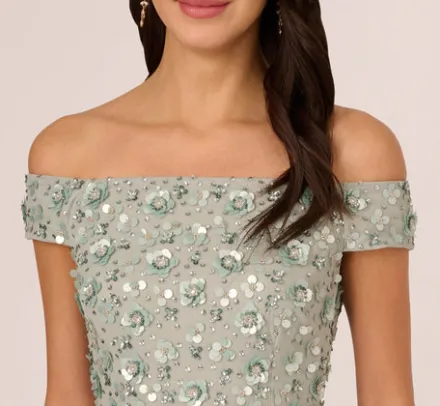 Adrianna Papell Wedding Guest Dresses|Ap Exclusives*Off Shoulder Dress With Floral Embellishment In Frosted Sage