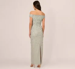 Adrianna Papell Wedding Guest Dresses|Ap Exclusives*Off Shoulder Dress With Floral Embellishment In Frosted Sage