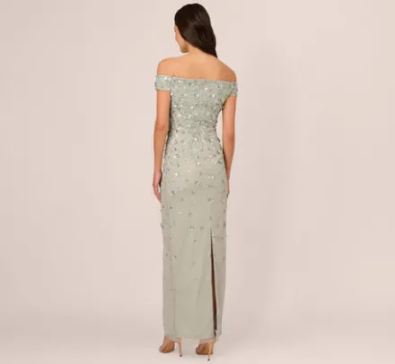 Adrianna Papell Wedding Guest Dresses|Ap Exclusives*Off Shoulder Dress With Floral Embellishment In Frosted Sage