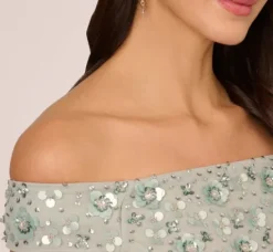Adrianna Papell Wedding Guest Dresses|Ap Exclusives*Off Shoulder Dress With Floral Embellishment In Frosted Sage