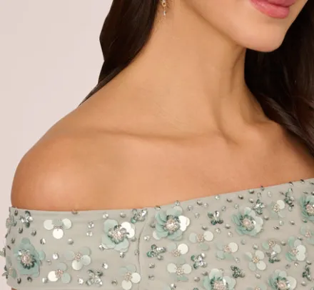 Adrianna Papell Wedding Guest Dresses|Ap Exclusives*Off Shoulder Dress With Floral Embellishment In Frosted Sage