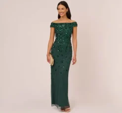 Adrianna Papell Wedding Guest Dresses|Formal Dresses*Off Shoulder Dress With Floral Embellishment In Dusty Emerald