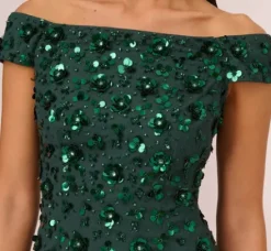 Adrianna Papell Wedding Guest Dresses|Formal Dresses*Off Shoulder Dress With Floral Embellishment In Dusty Emerald