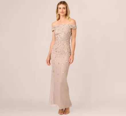 Adrianna Papell Wedding Guest Dresses|Formal Dresses*Off Shoulder Dress With Floral Embellishment In
