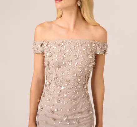 Adrianna Papell Wedding Guest Dresses|Formal Dresses*Off Shoulder Dress With Floral Embellishment In