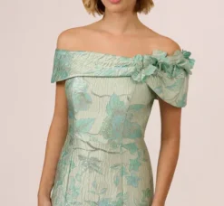 Adrianna Papell Wedding Guest Dresses|Formal Dresses*Off Shoulder Floral Jacquard Mermaid Gown In Icy Sage