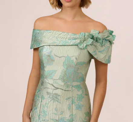 Adrianna Papell Wedding Guest Dresses|Formal Dresses*Off Shoulder Floral Jacquard Mermaid Gown In Icy Sage