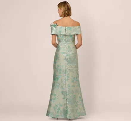 Adrianna Papell Wedding Guest Dresses|Formal Dresses*Off Shoulder Floral Jacquard Mermaid Gown In Icy Sage