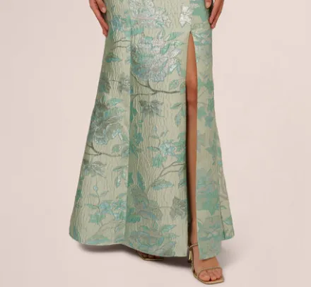 Adrianna Papell Wedding Guest Dresses|Formal Dresses*Off Shoulder Floral Jacquard Mermaid Gown In Icy Sage
