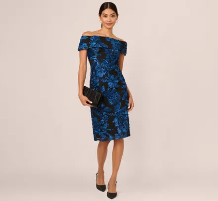 Adrianna Papell Wedding Guest Dresses|Petite-Friendly*Off Shoulder Soutache Dress In Navy Black