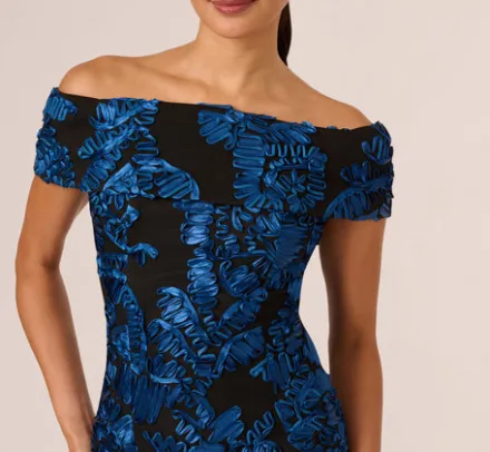 Adrianna Papell Wedding Guest Dresses|Petite-Friendly*Off Shoulder Soutache Dress In Navy Black