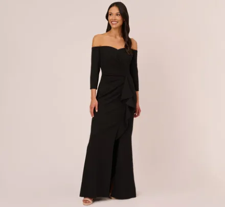Adrianna Papell Wedding Guest Dresses|Ap Exclusives*Off The Shoulder Cascading Ruffle Gown In