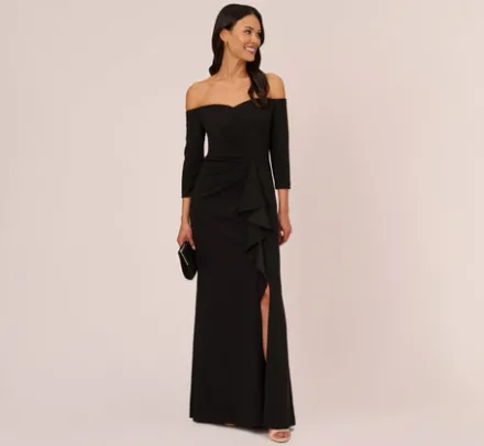 Adrianna Papell Wedding Guest Dresses|Ap Exclusives*Off The Shoulder Cascading Ruffle Gown In