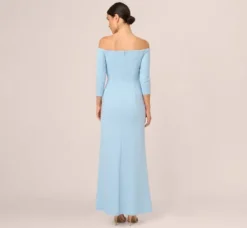 Adrianna Papell Wedding Guest Dresses|Ap Exclusives*Off The Shoulder Cascading Ruffle Gown In Blue Mist