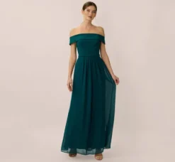 Adrianna Papell Wedding Guest Dresses|Formal Dresses*Off The Shoulder Crepe Chiffon Gown With Soft Skirt In
