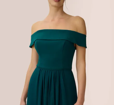 Adrianna Papell Wedding Guest Dresses|Formal Dresses*Off The Shoulder Crepe Chiffon Gown With Soft Skirt In