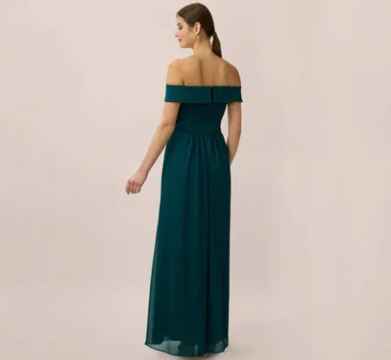 Adrianna Papell Wedding Guest Dresses|Formal Dresses*Off The Shoulder Crepe Chiffon Gown With Soft Skirt In