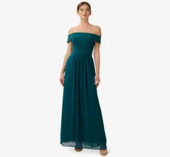 Adrianna Papell Wedding Guest Dresses|Formal Dresses*Off The Shoulder Crepe Chiffon Gown With Soft Skirt In