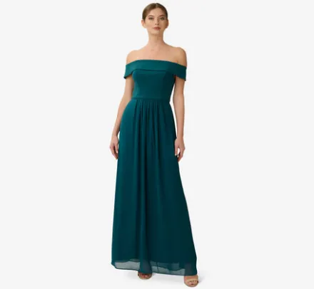 Adrianna Papell Wedding Guest Dresses|Formal Dresses*Off The Shoulder Crepe Chiffon Gown With Soft Skirt In