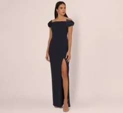 Adrianna Papell Wedding Guest Dresses|Formal Dresses*Off The Shoulder Crepe Column Gown With Bow Accents In