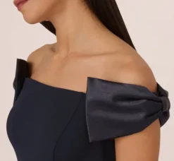 Adrianna Papell Wedding Guest Dresses|Formal Dresses*Off The Shoulder Crepe Column Gown With Bow Accents In
