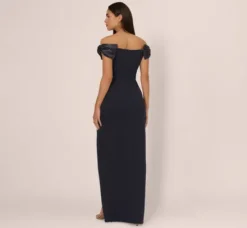 Adrianna Papell Wedding Guest Dresses|Formal Dresses*Off The Shoulder Crepe Column Gown With Bow Accents In