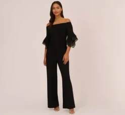 Adrianna Papell Jumpsuits|Dresses With Sleeves*Off The Shoulder Crepe Jumpsuit With Organza Sleeves In