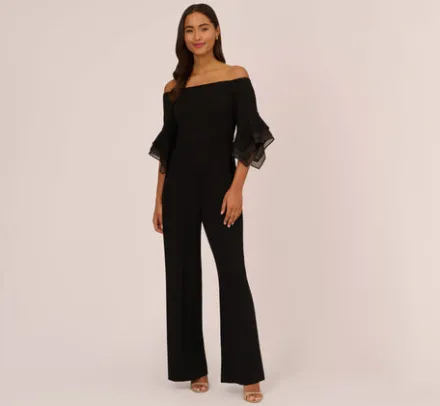 Adrianna Papell Jumpsuits|Dresses With Sleeves*Off The Shoulder Crepe Jumpsuit With Organza Sleeves In