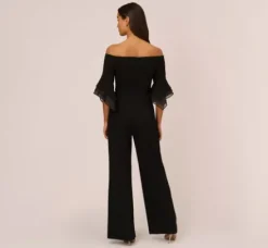 Adrianna Papell Jumpsuits|Dresses With Sleeves*Off The Shoulder Crepe Jumpsuit With Organza Sleeves In