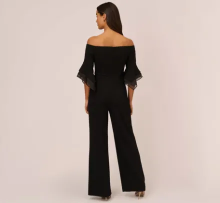 Adrianna Papell Jumpsuits|Dresses With Sleeves*Off The Shoulder Crepe Jumpsuit With Organza Sleeves In